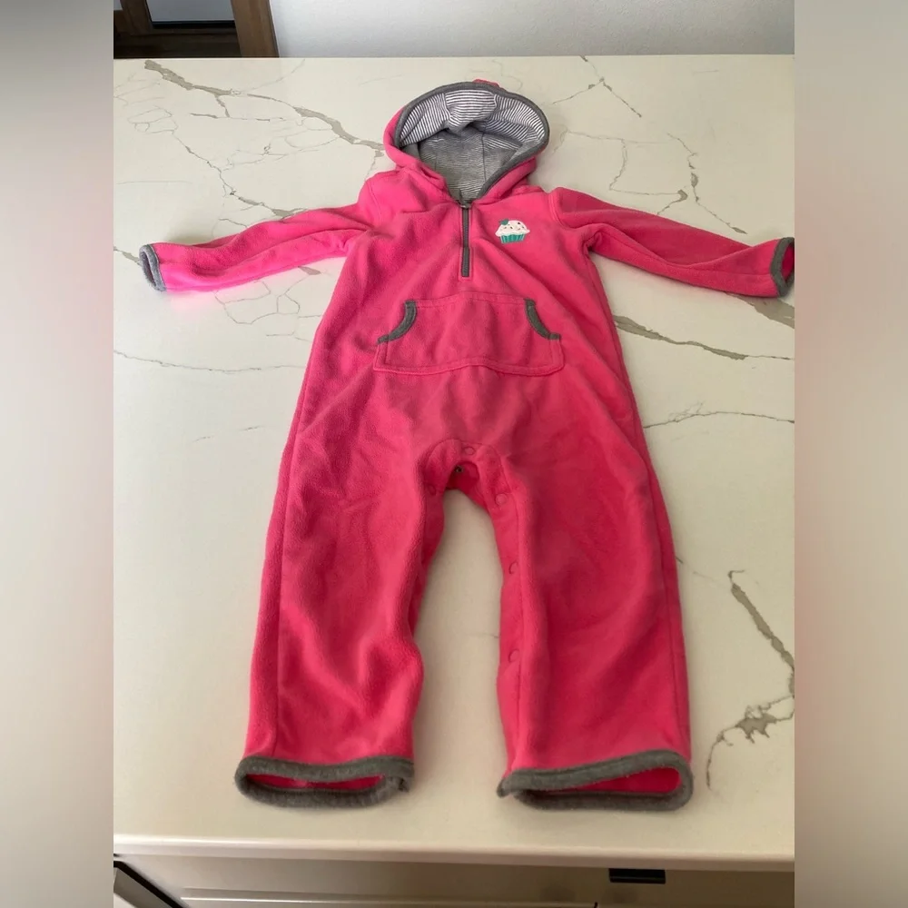 Girl baby youth carters hot pink cupcake grey button up one piece fleece 18mo
